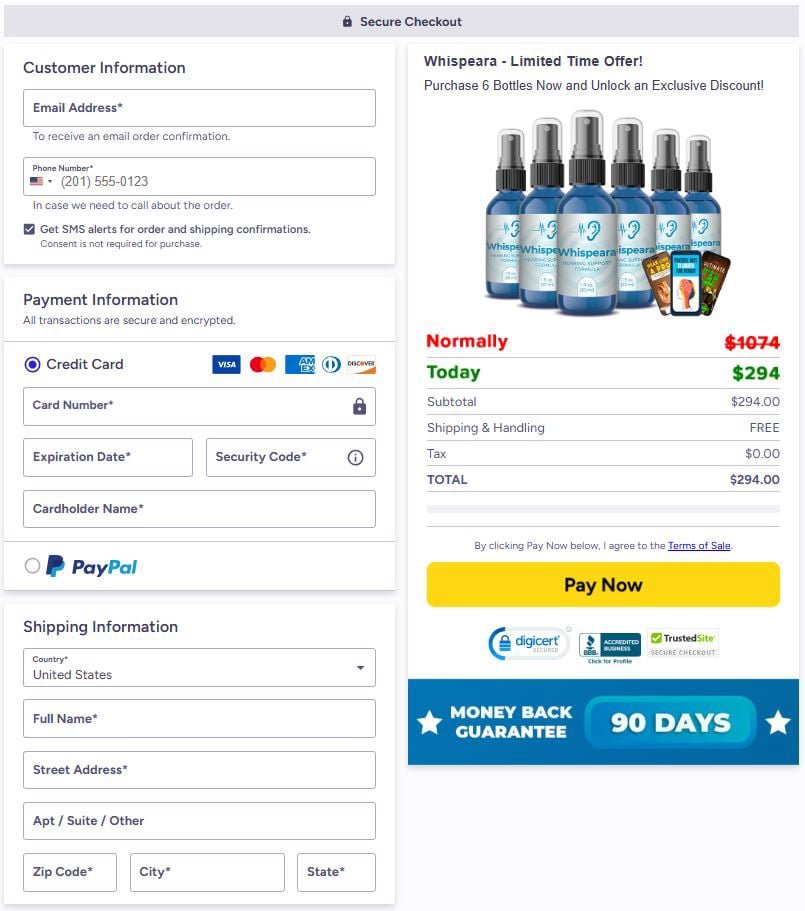 whispeara-secure-checkout-page